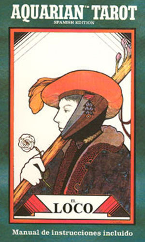 Aquarian Tarot Spanish deck card "El Loco" featuring classical artwork and instruction booklet in Spanish.