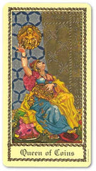 Queen of coins tarot card