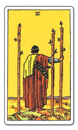 Three of Rods Rider Waite card